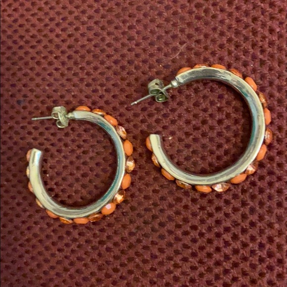 Pink orange salmon round earrings silver - Picture 1 of 4